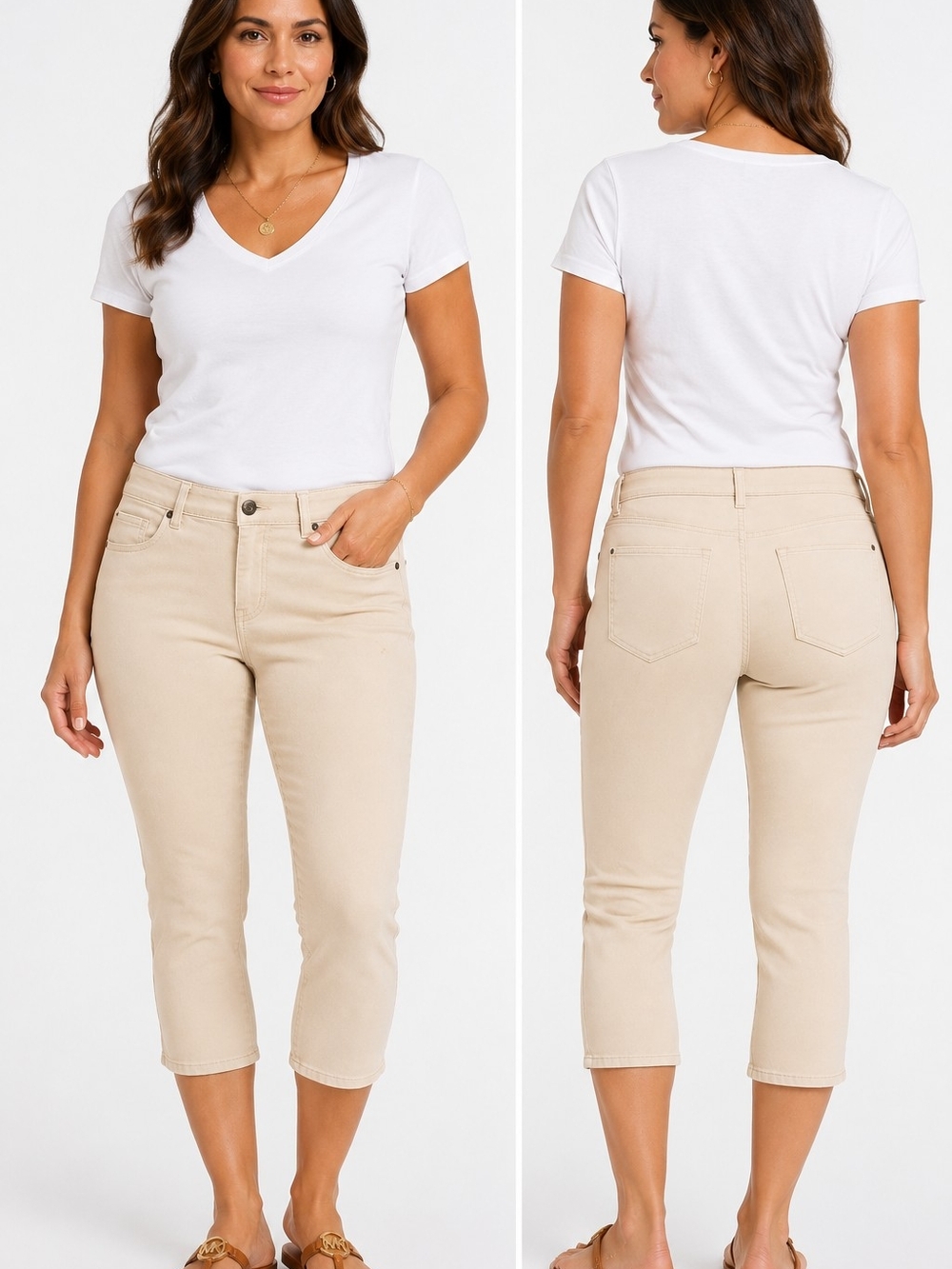 Michael Kors Cropped Skinny Capri Pants Beige Cotton Blend Women’s Size 12
